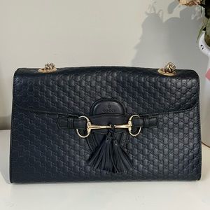 Microguccissima Medium Emily Chain Shoulder Bag Navy